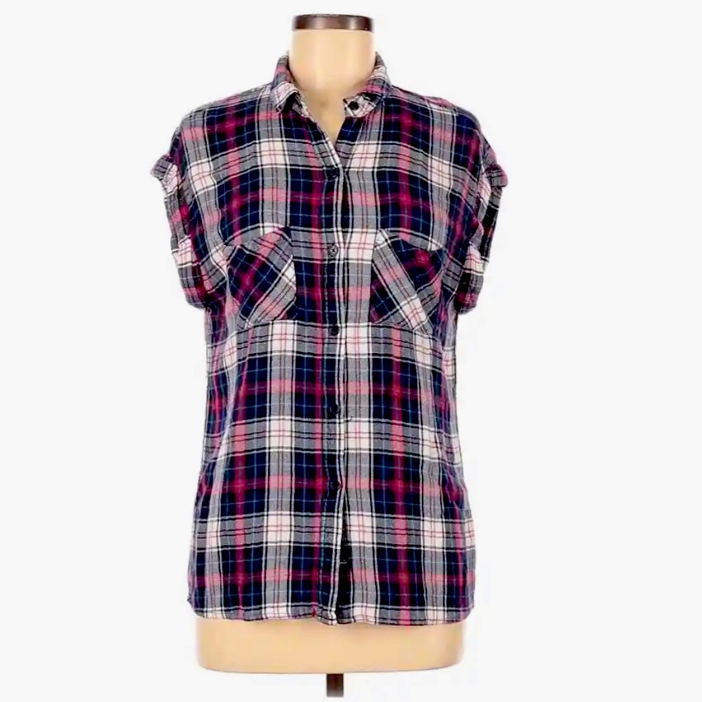 Rails Women's Britt Plaid Short-Sleeved Button Down Shirt Blue Red White